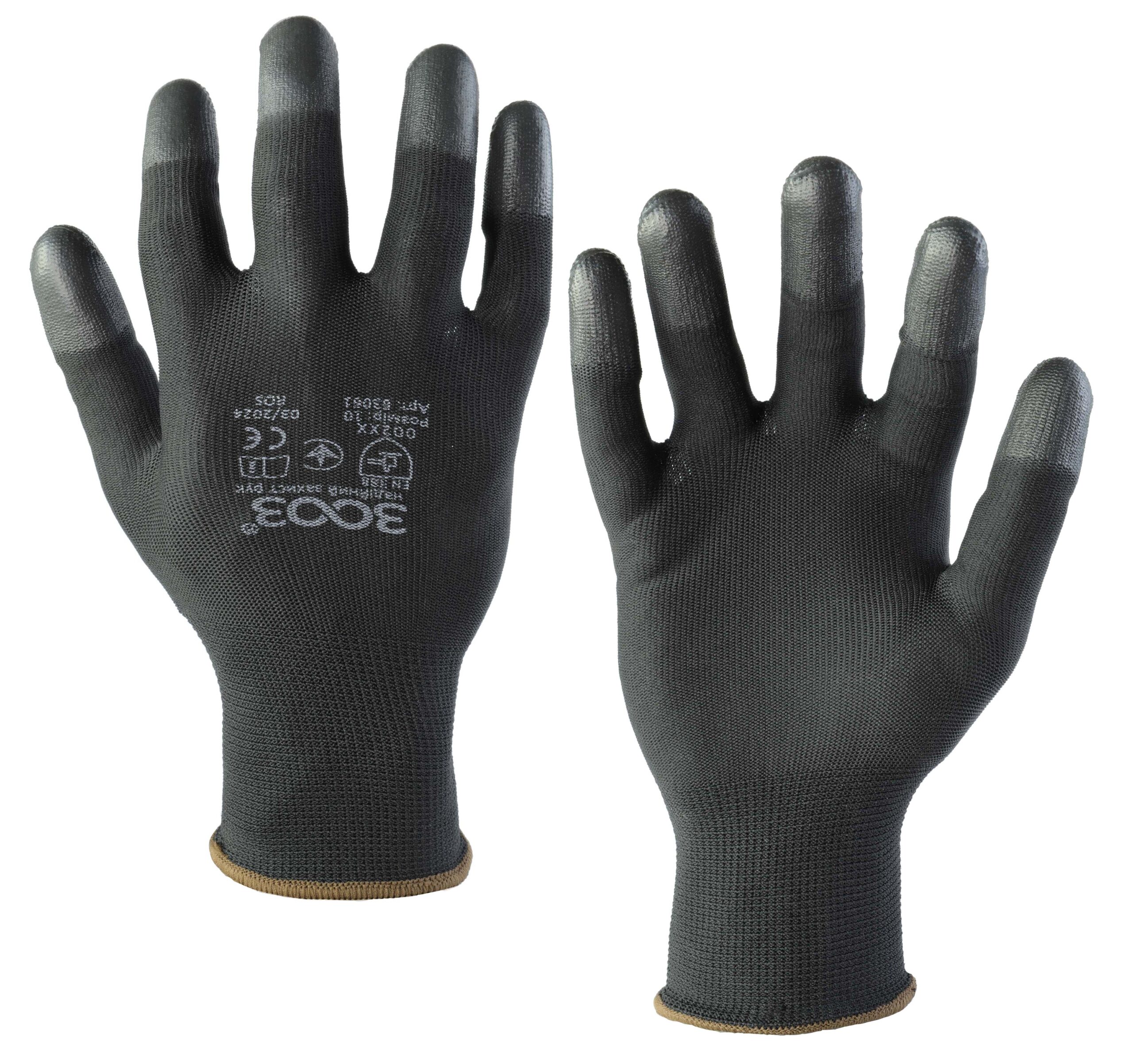 Рукавички 3003 Ros, поліестерові з PU пальчиками, чорні